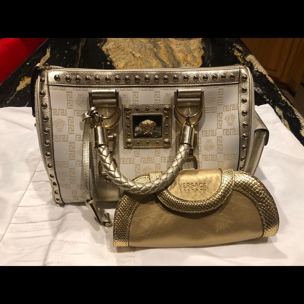Beautiful beige and gold go with makeup bag used